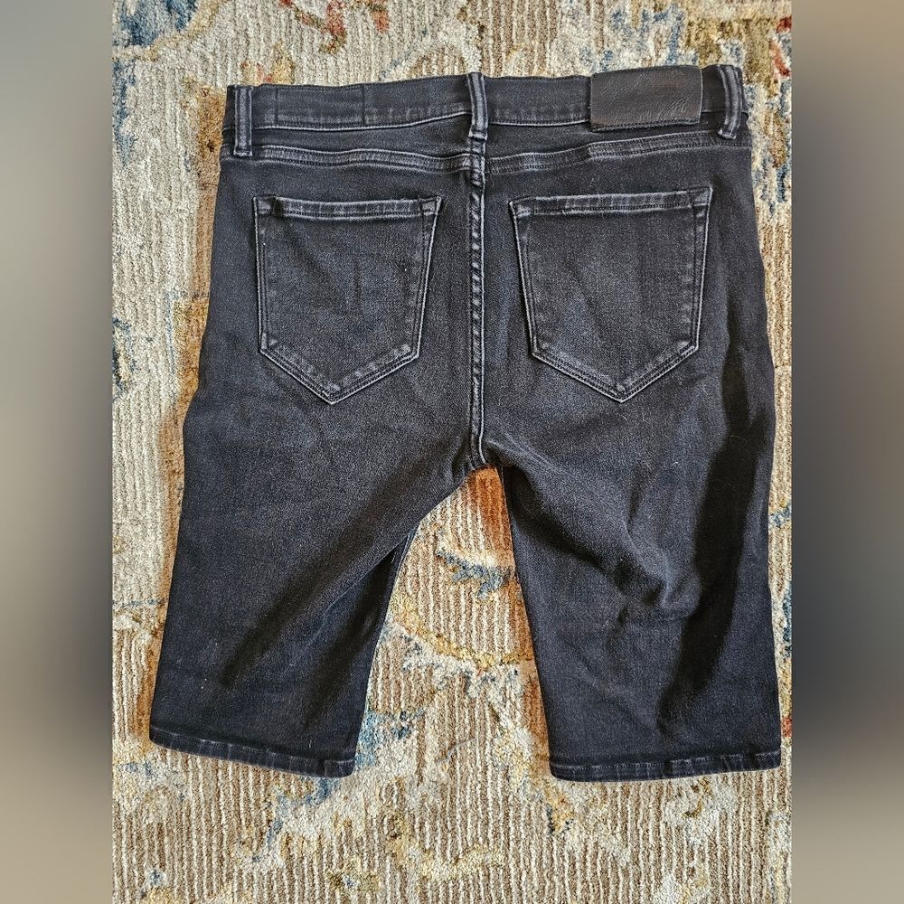 All Saints slim fit bike shorts black denim sz 29 with 11" inseam